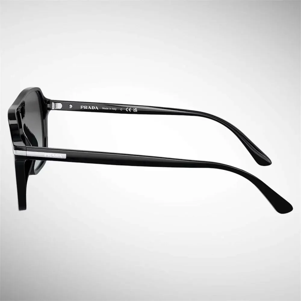 NEW PRADA Sunglasses Black Aviator Pilot 55-17mm Grey Lens Silver Logo - Picture 3 of 6